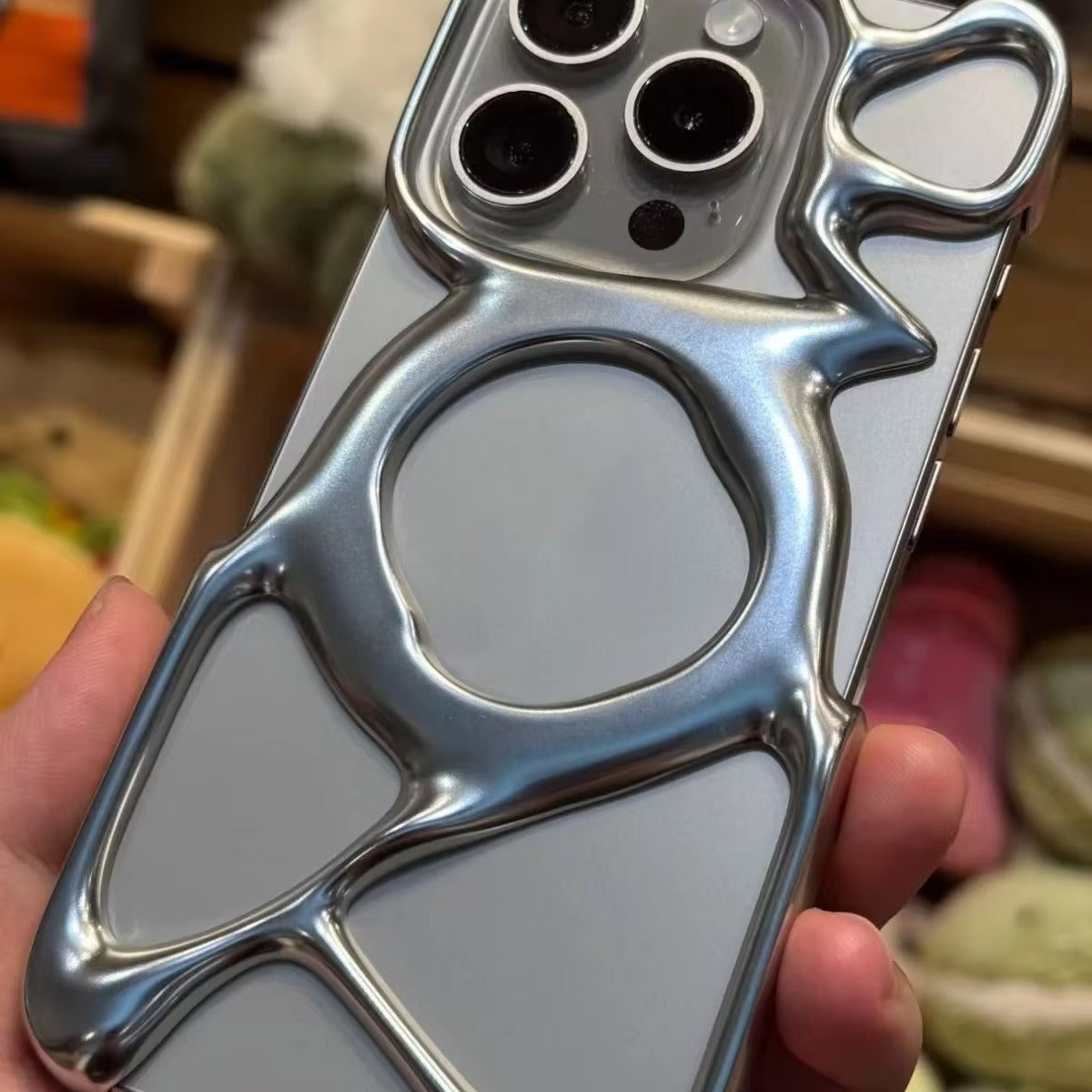 Premium iPhone Case — Hollow Electroplated Magnetic Cover with Shockproof Tough PC Design & Silver Plated Protective Frame