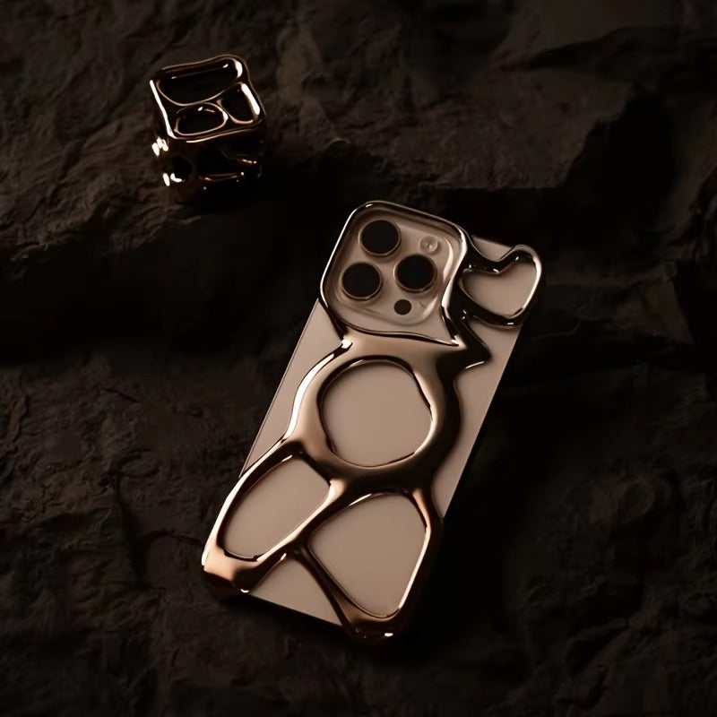 Premium iPhone Case — Hollow Electroplated Magnetic Cover with Shockproof Tough PC Design & Silver Plated Protective Frame