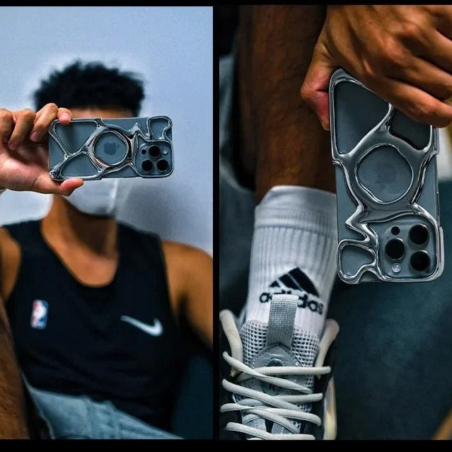 Premium iPhone Case — Hollow Electroplated Magnetic Cover with Shockproof Tough PC Design & Silver Plated Protective Frame