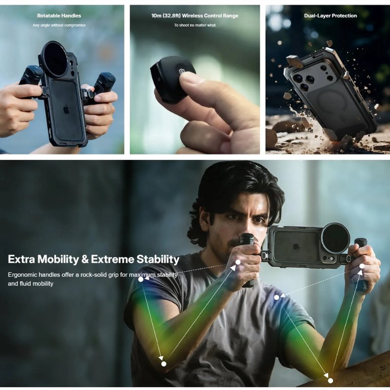 Premium iPhone Case — Lightweight Photography Cover with 67mm Magnetic Filter Support, T-Mount & 17mm Lens Backplates, MagSafe Compatibility, Kickstand & MIL-Grade Protection