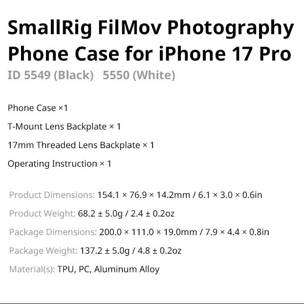 Premium iPhone Case — Lightweight Photography Cover with 67mm Magnetic Filter Support, T-Mount & 17mm Lens Backplates, MagSafe Compatibility, Kickstand & MIL-Grade Protection