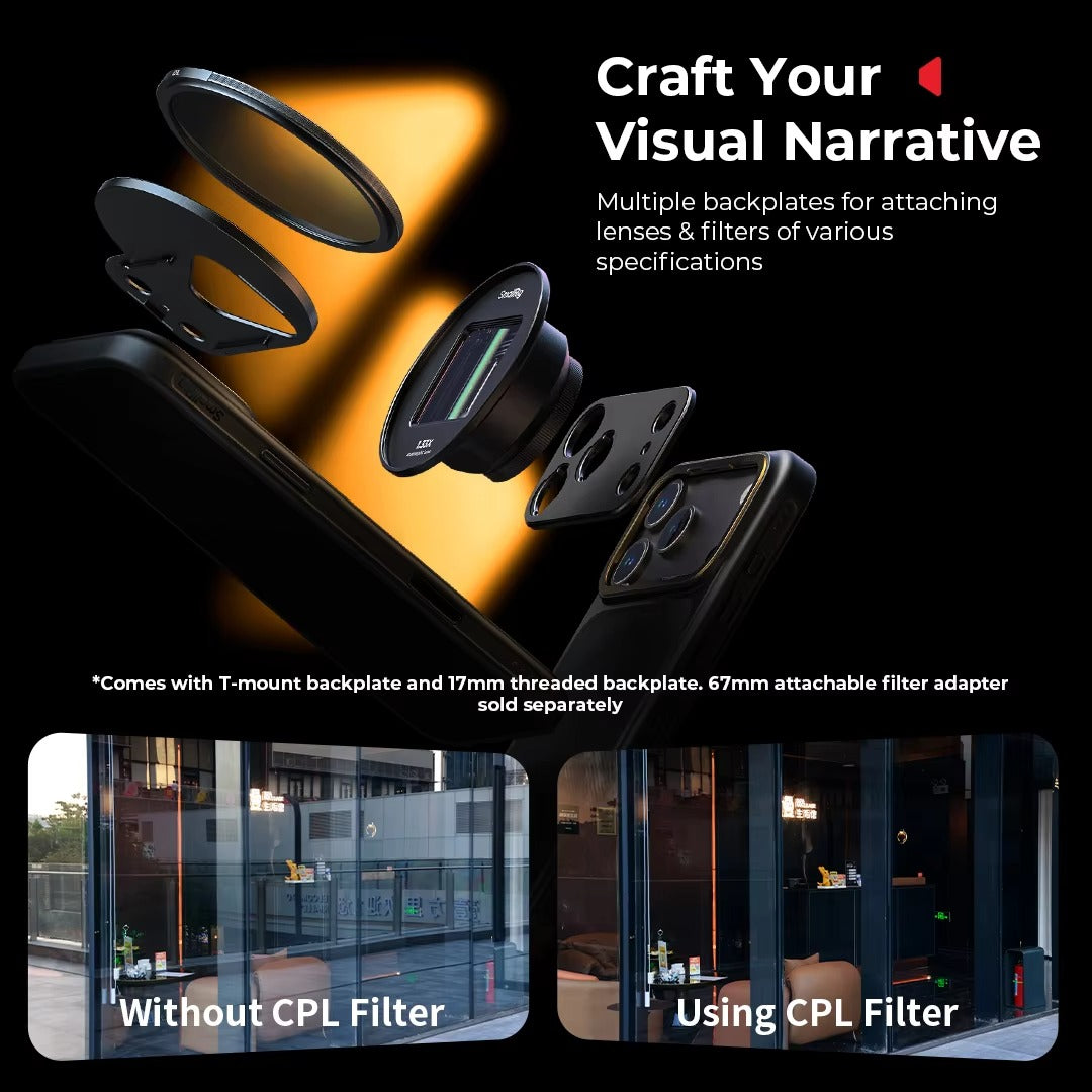 Premium iPhone Case — Lightweight Photography Cover with 67mm Magnetic Filter Support, T-Mount & 17mm Lens Backplates, MagSafe Compatibility, Kickstand & MIL-Grade Protection