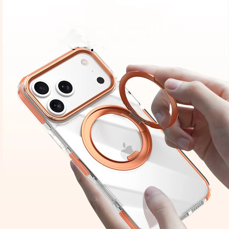 Premium iPhone Case — MagSafe Clear Protective Cover with 360° Ring Holder, Dustproof Design and Precise Fit Plastic Back Finish