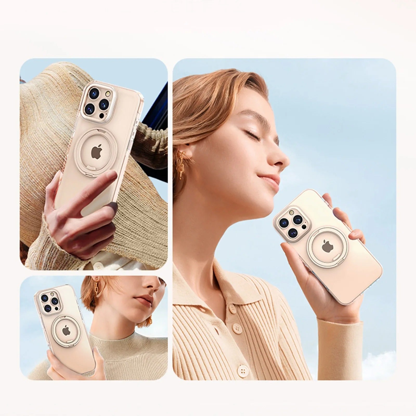 Premium iPhone Case — MagSafe Clear Protective Cover with 360° Ring Holder, Dustproof Design and Precise Fit Plastic Back Finish