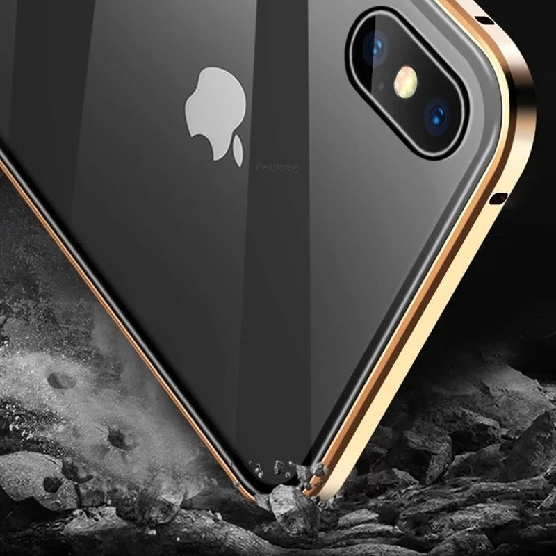 Premium iPhone Case — Magnetic Double-Sided Glass Cover with Privacy-Protecting Metal Frame and Shockproof Design