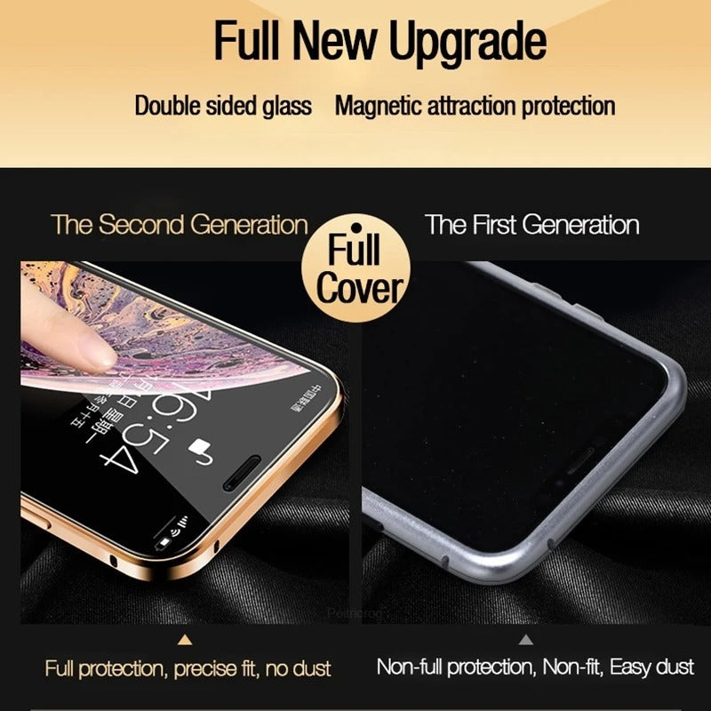 Premium iPhone Case — Magnetic Double-Sided Glass Cover with Privacy-Protecting Metal Frame and Shockproof Design
