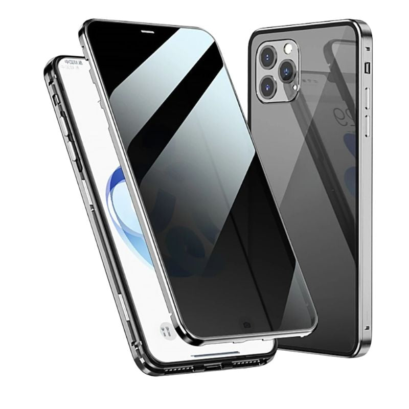Premium iPhone Case — Magnetic Double-Sided Glass Cover with Privacy-Protecting Metal Frame and Shockproof Design