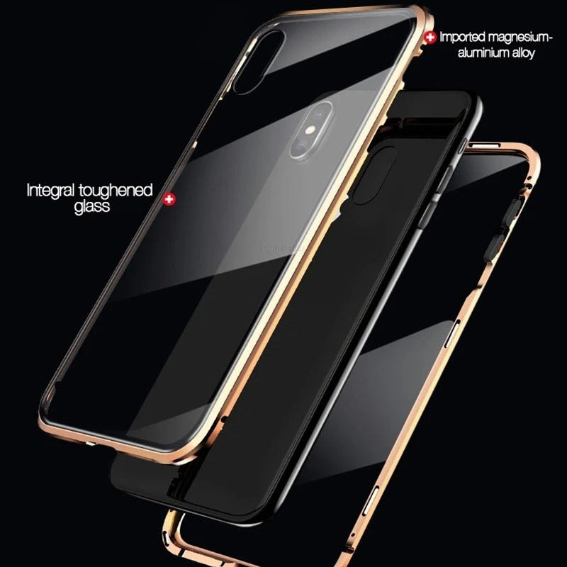 Premium iPhone Case — Magnetic Double-Sided Glass Cover with Privacy-Protecting Metal Frame and Shockproof Design
