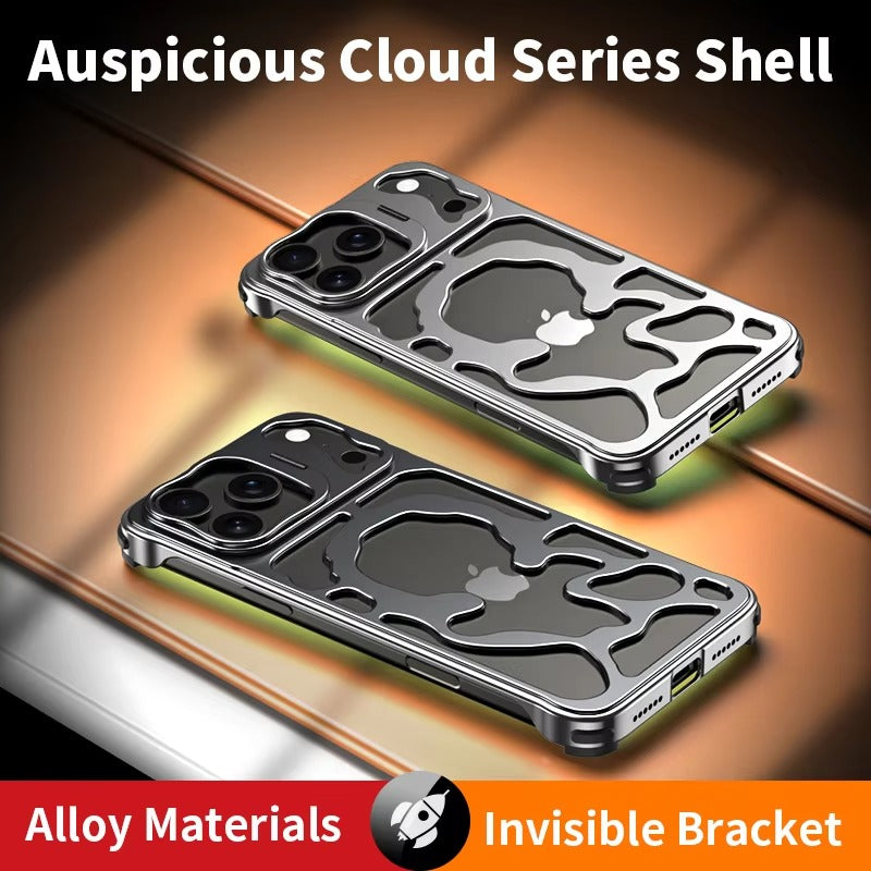 Premium iPhone Case — Magnetic Hollow Metal Cover with Breathable Heat-Dissipating Design and Built-In Stand Bracket