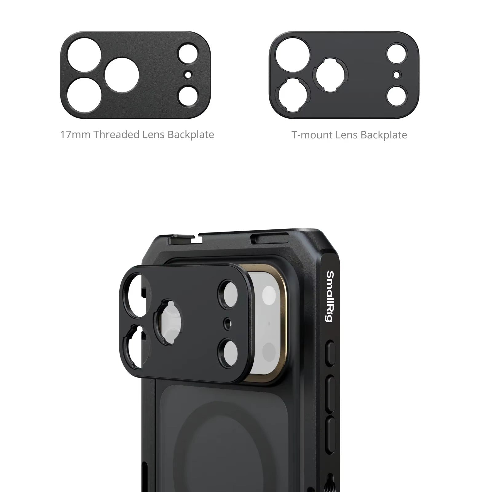 Premium iPhone Case — Professional Mobile Video Cage with T-Mount & 17mm Lens Backplates, Quick-Release Expansion System, Cold Shoe Mounts & All-Metal Protective Design