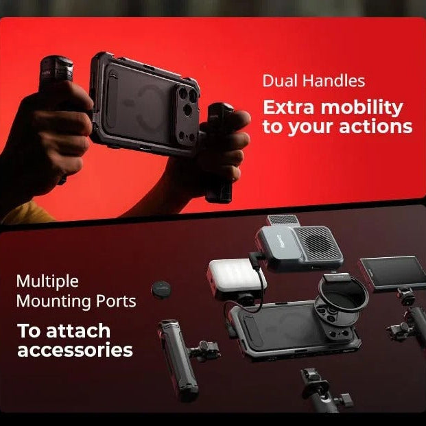 Premium iPhone Case — Professional Mobile Video Cage with T-Mount & 17mm Lens Backplates, Quick-Release Expansion System, Cold Shoe Mounts & All-Metal Protective Design