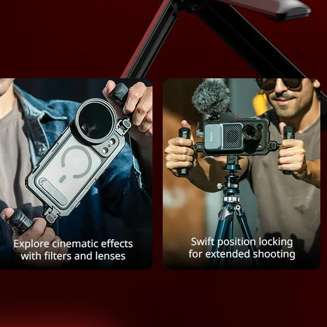 Premium iPhone Case — Professional Mobile Video Cage with T-Mount & 17mm Lens Backplates, Quick-Release Expansion System, Cold Shoe Mounts & All-Metal Protective Design