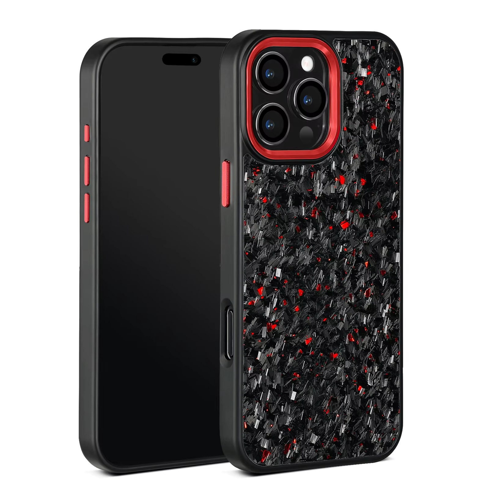 Premium iPhone Case — Real Forged Carbon Fiber MagSafe Cover with Metal Lens & Button Accents, Shockproof Dual-Layer Full-Coverage Lightweight Design
