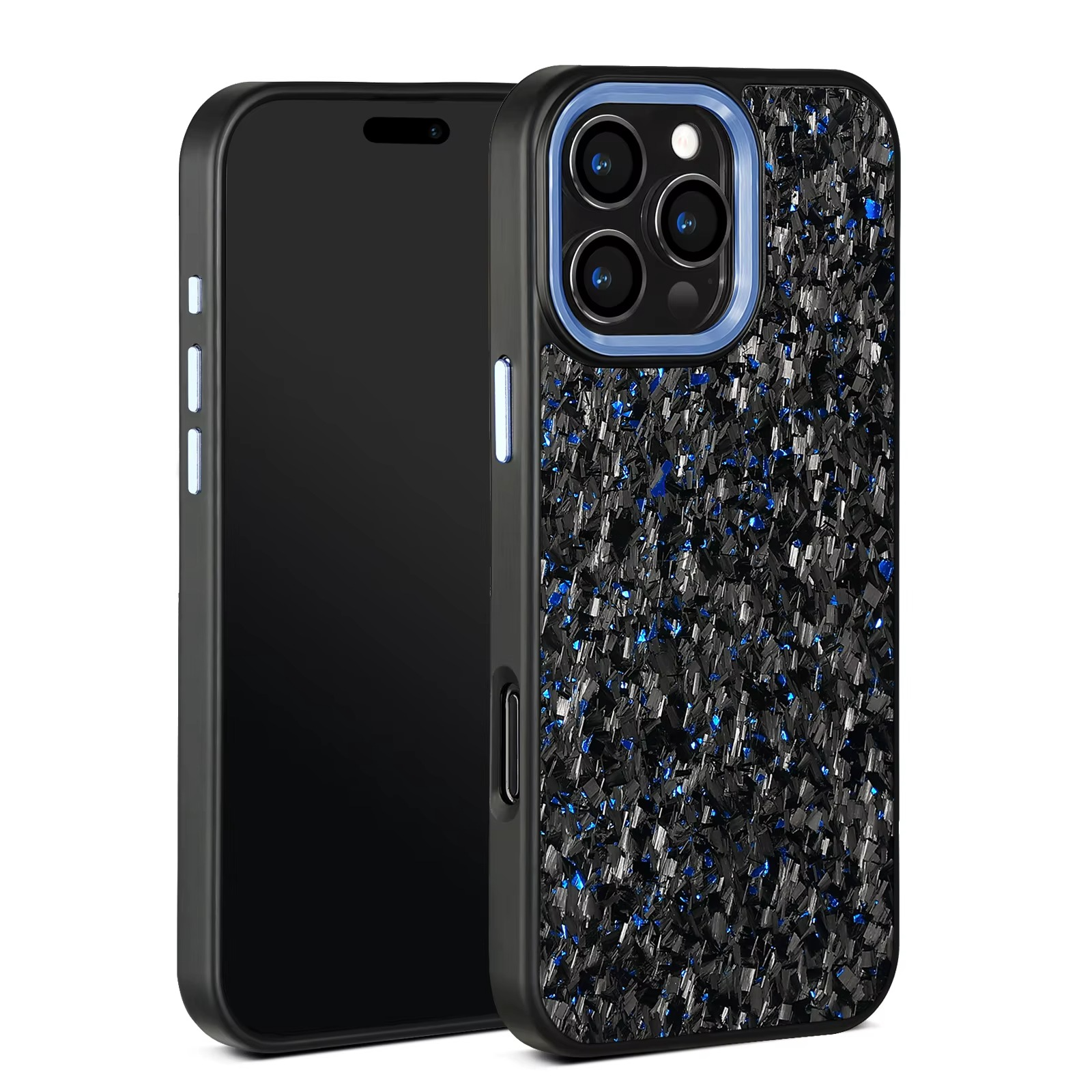 Premium iPhone Case — Real Forged Carbon Fiber MagSafe Cover with Metal Lens & Button Accents, Shockproof Dual-Layer Full-Coverage Lightweight Design