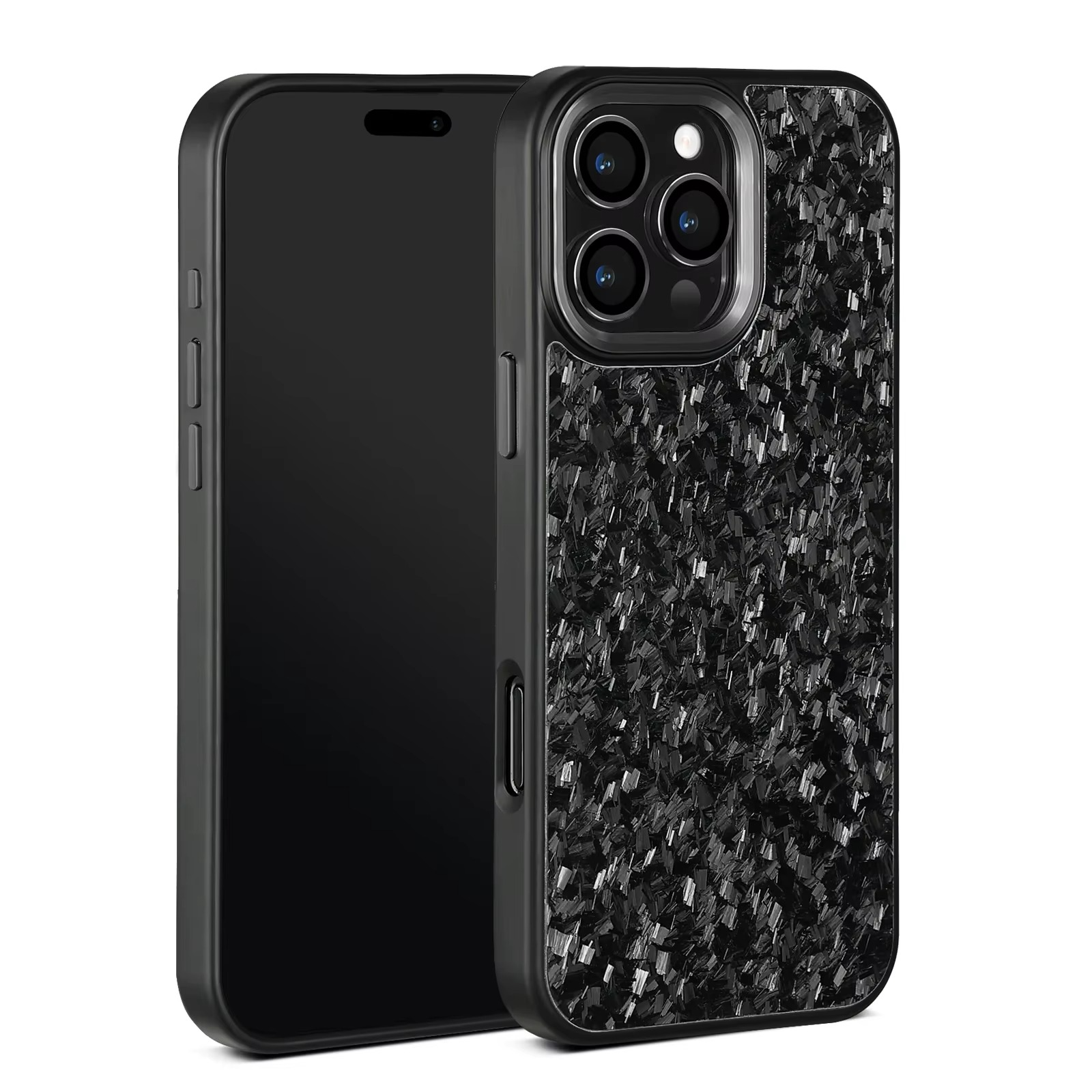 Premium iPhone Case — Real Forged Carbon Fiber MagSafe Cover with Metal Lens & Button Accents, Shockproof Dual-Layer Full-Coverage Lightweight Design