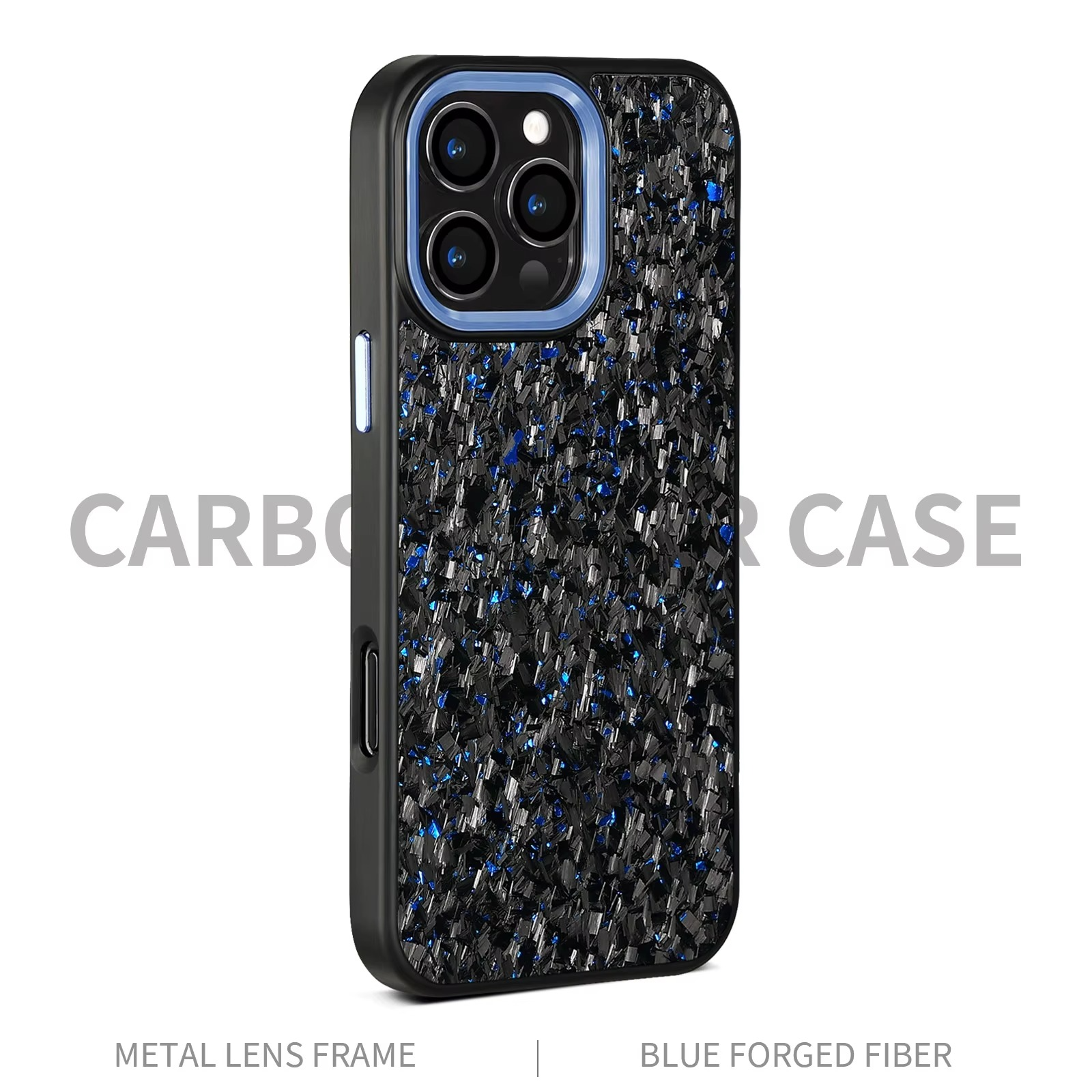 Premium iPhone Case — Real Forged Carbon Fiber MagSafe Cover with Metal Lens & Button Accents, Shockproof Dual-Layer Full-Coverage Lightweight Design