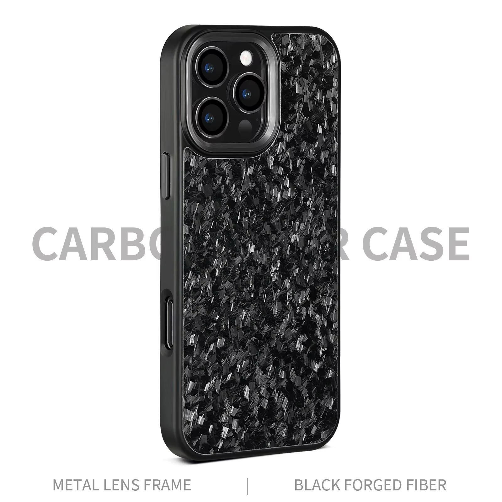 Premium iPhone Case — Real Forged Carbon Fiber MagSafe Cover with Metal Lens & Button Accents, Shockproof Dual-Layer Full-Coverage Lightweight Design