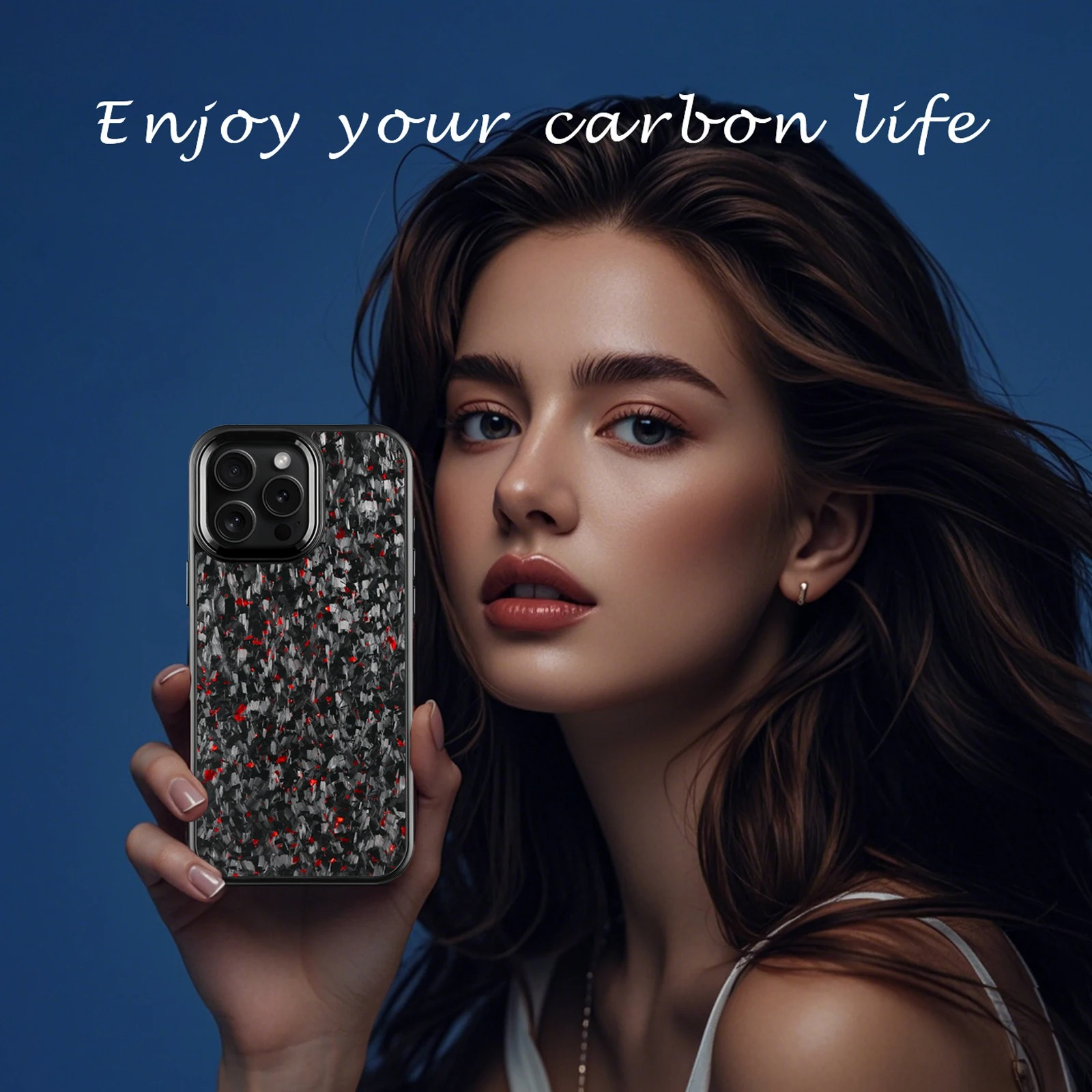 Premium iPhone Case — Real Forged Carbon Fiber MagSafe Cover with Metal Lens & Button Accents, Shockproof Dual-Layer Full-Coverage Lightweight Design