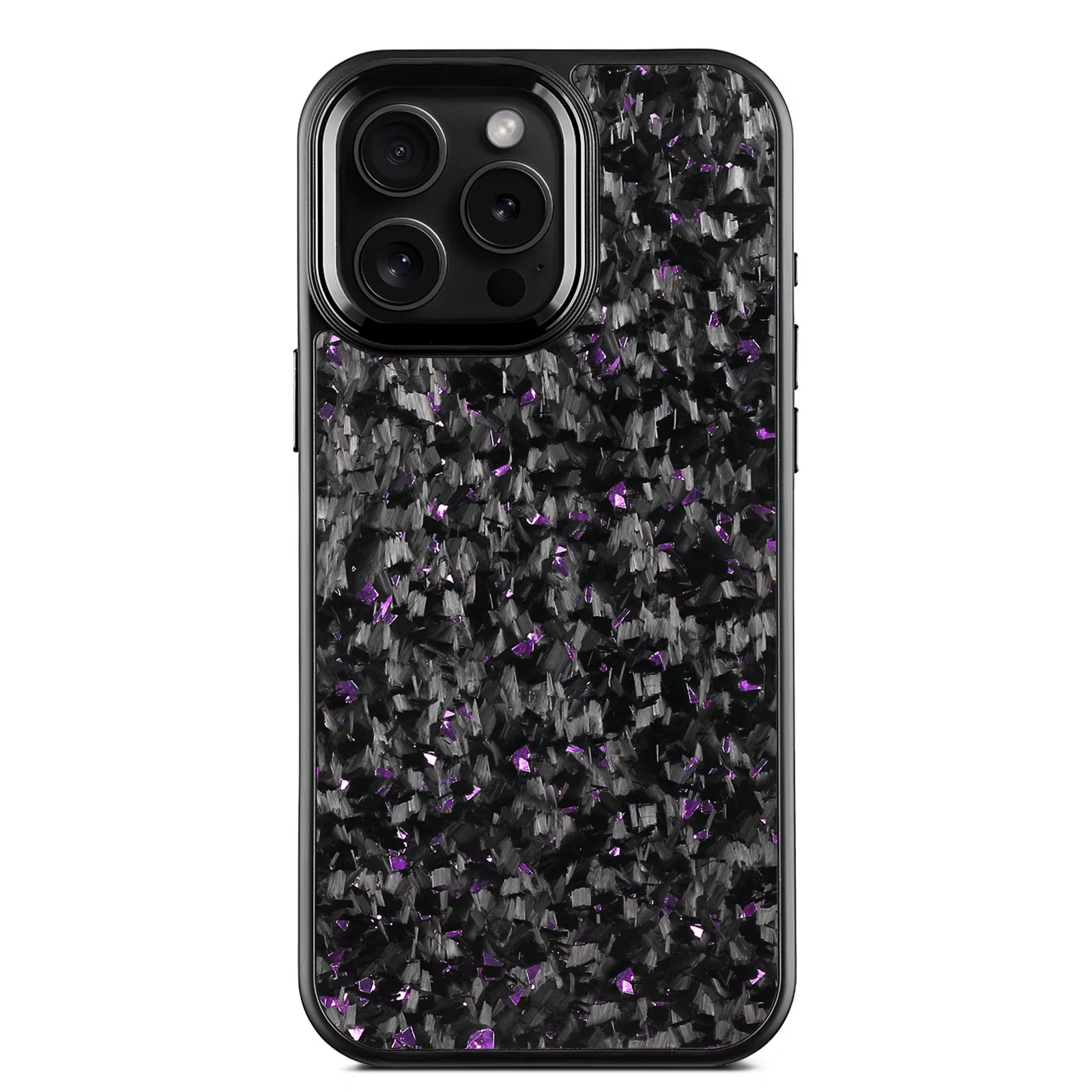 Premium iPhone Case — Real Forged Carbon Fiber MagSafe Cover with Metal Lens & Button Accents, Shockproof Dual-Layer Full-Coverage Lightweight Design