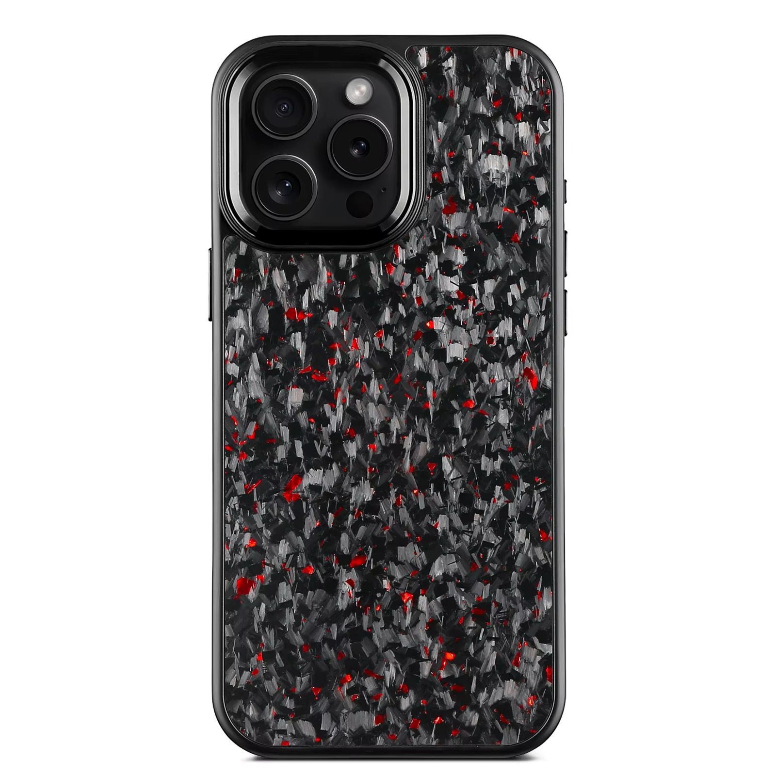 Premium iPhone Case — Real Forged Carbon Fiber MagSafe Cover with Metal Lens & Button Accents, Shockproof Dual-Layer Full-Coverage Lightweight Design