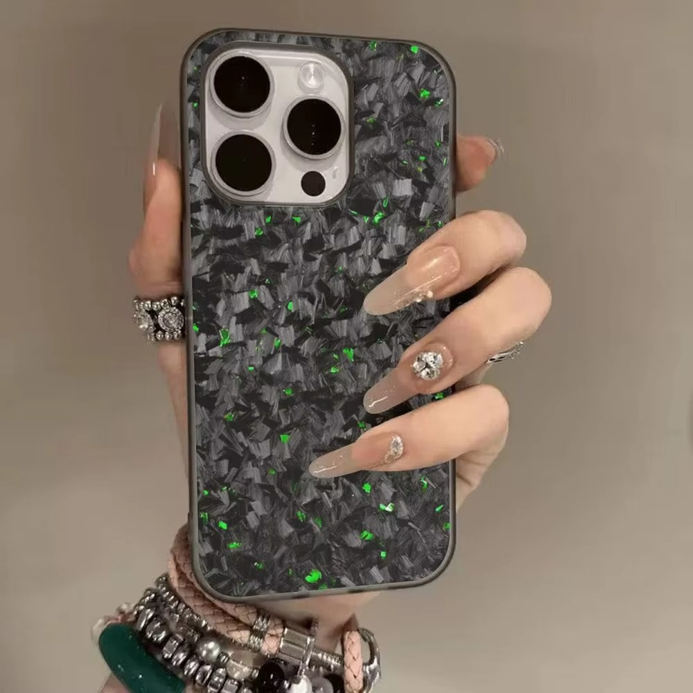 Premium iPhone Case — Real Forged Carbon Fiber MagSafe Cover with Metal Lens & Button Accents, Shockproof Dual-Layer Full-Coverage Lightweight Design