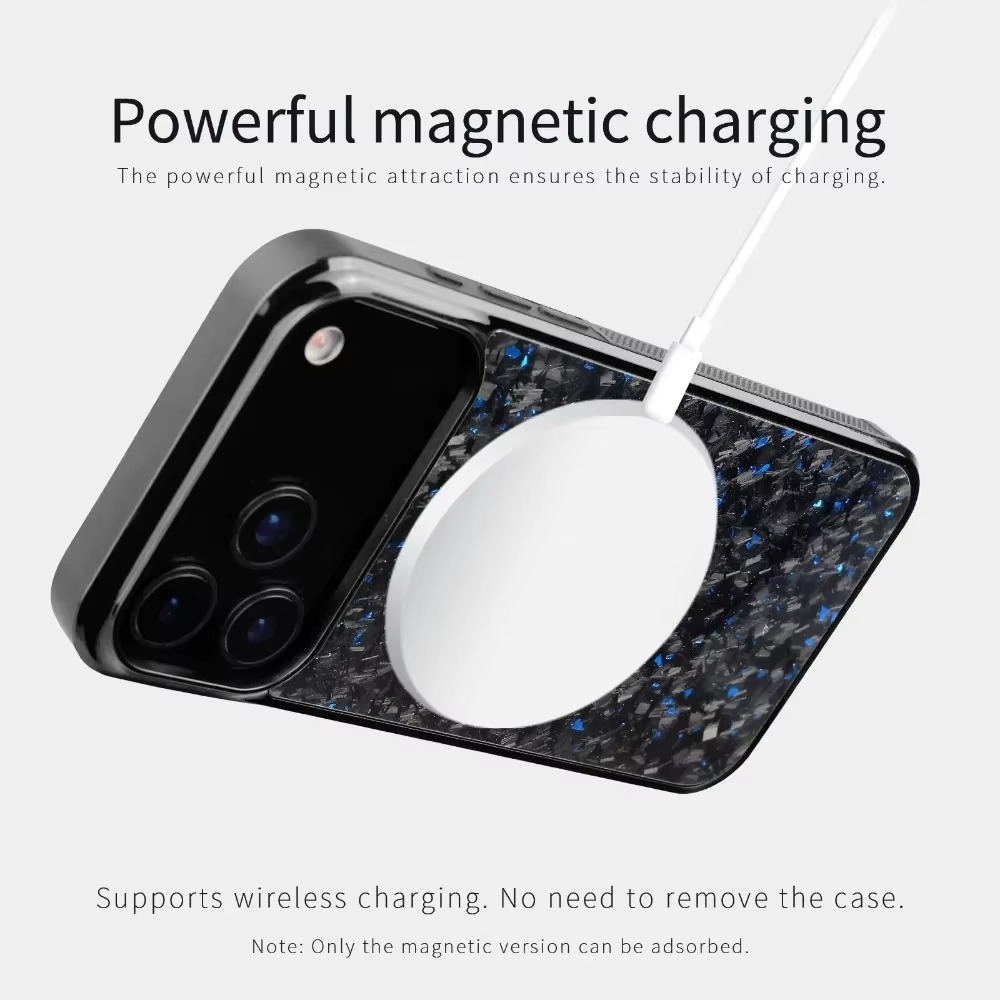 Premium iPhone Case — Real Forged Carbon Fiber MagSafe Cover with Shockproof Full-Coverage TPU Hybrid Design & Non-Slip Textured Finish