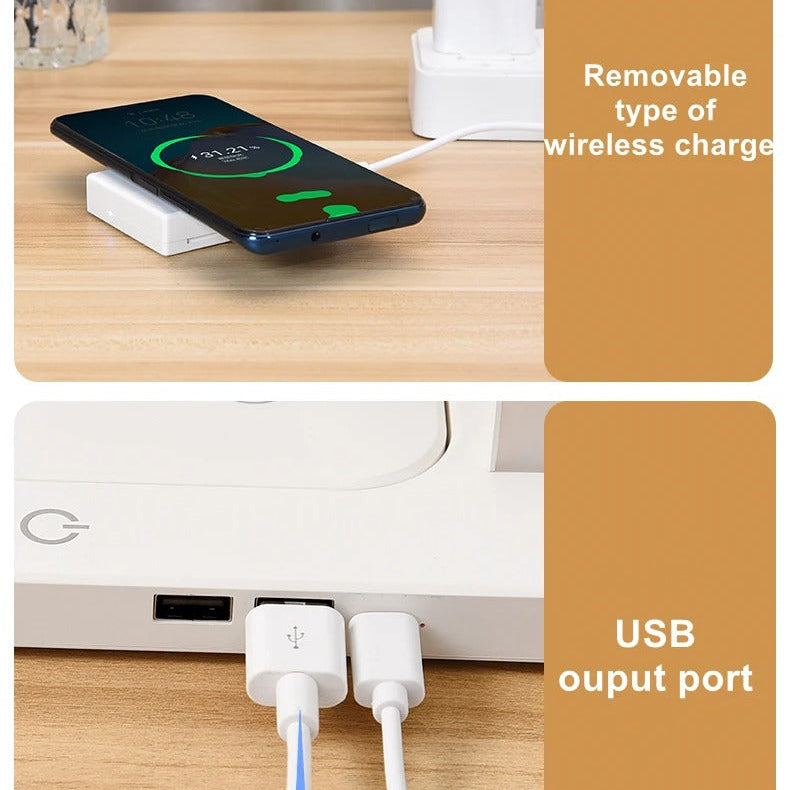 Premium iPhone Floating Desk Lamp with Wireless Charging, 10W Fast-Charge Bedside Light Featuring Air Charge Design, Phone Holder & USB Output