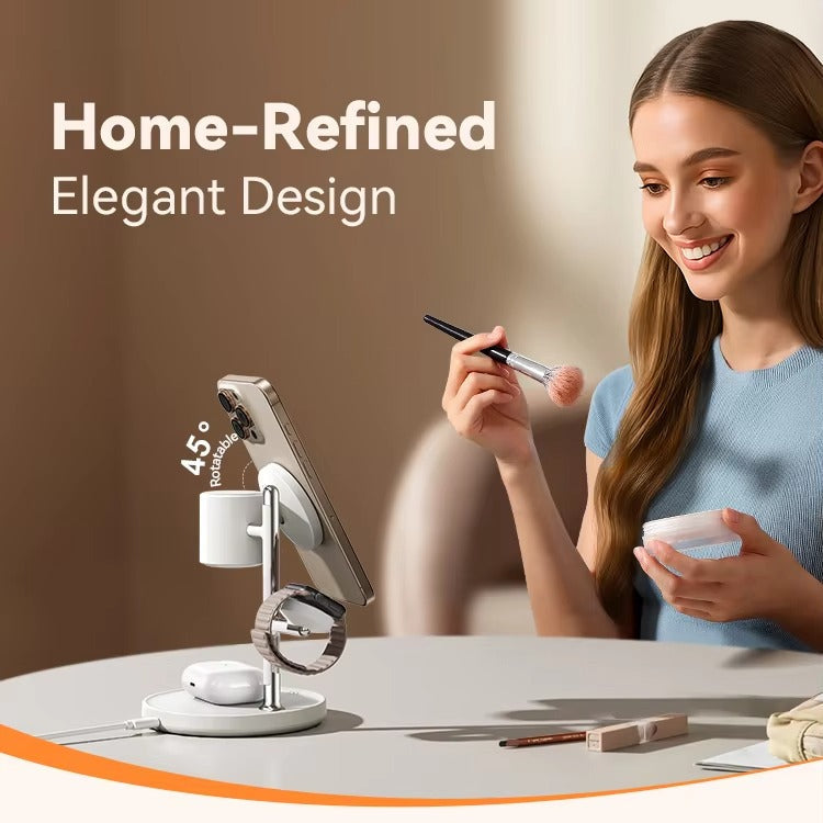 Premium iPhone Qi2 Magnetic Wireless Charging Station, 15W Fast-Charge Stand for Phone, Watch & Earbuds with LED Lamp Design