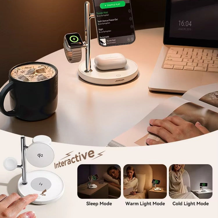 Premium iPhone Qi2 Magnetic Wireless Charging Station, 15W Fast-Charge Stand for Phone, Watch & Earbuds with LED Lamp Design