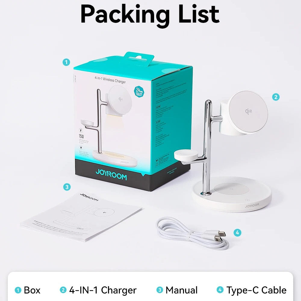 Premium iPhone Qi2 Magnetic Wireless Charging Station, 15W Fast-Charge Stand for Phone, Watch & Earbuds with LED Lamp Design