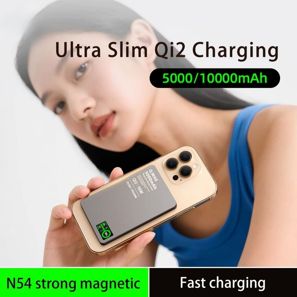 Premium iPhone Qi2 Magnetic Wireless Power Bank, 20W Fast-Charge Metal Portable Battery with Two-Way Wireless Charging Support