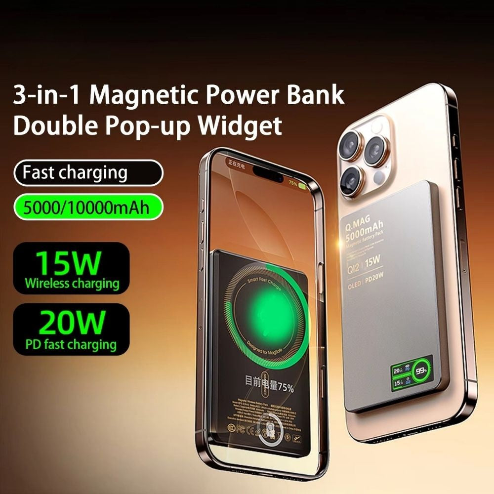 Premium iPhone Qi2 Magnetic Wireless Power Bank, 20W Fast-Charge Metal Portable Battery with Two-Way Wireless Charging Support