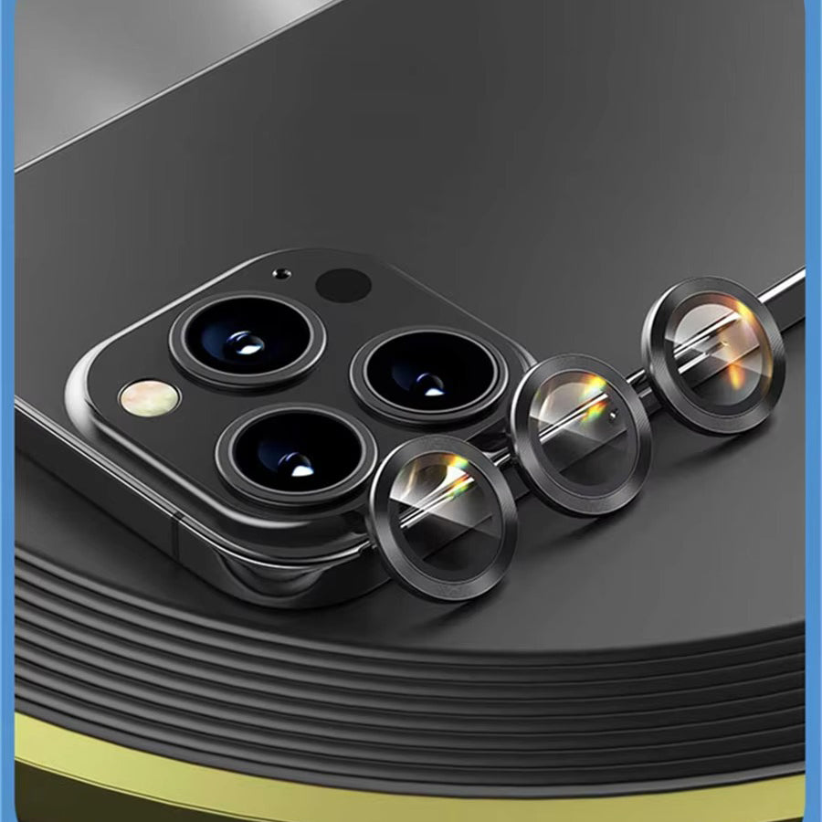 Refined iPhone Titanium-Tone Camera Lens Protector, Metal Ring Tempered Glass Cover with Precision Fit, Scratch Resistance & Impact Protection