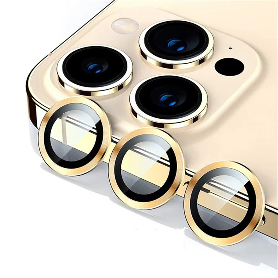 Refined iPhone Titanium-Tone Camera Lens Protector, Metal Ring Tempered Glass Cover with Precision Fit, Scratch Resistance & Impact Protection