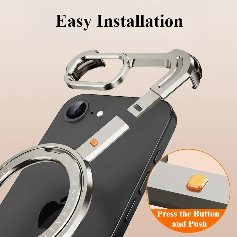 Rugged iPhone Case — Z-Shape Metal Shockproof Bumper with 360° Rotating Ring Holder, Magnetic, Wireless-Charging Compatible, Non-Slip Full Coverage