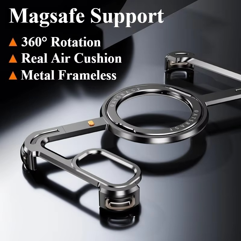 Rugged iPhone Case — Z-Shape Metal Shockproof Bumper with 360° Rotating Ring Holder, Magnetic, Wireless-Charging Compatible, Non-Slip Full Coverage