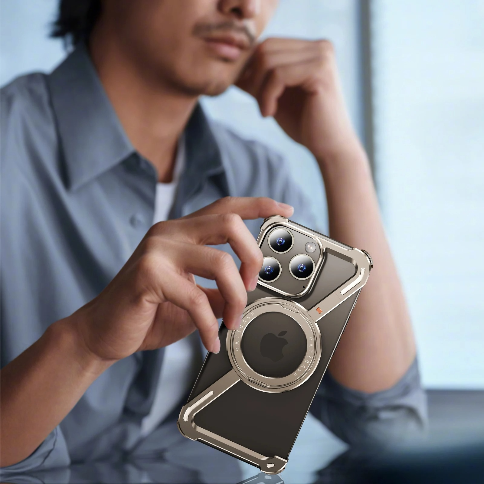 Rugged iPhone Case — Z-Shape Metal Shockproof Bumper with 360° Rotating Ring Holder, Magnetic, Wireless-Charging Compatible, Non-Slip Full Coverage