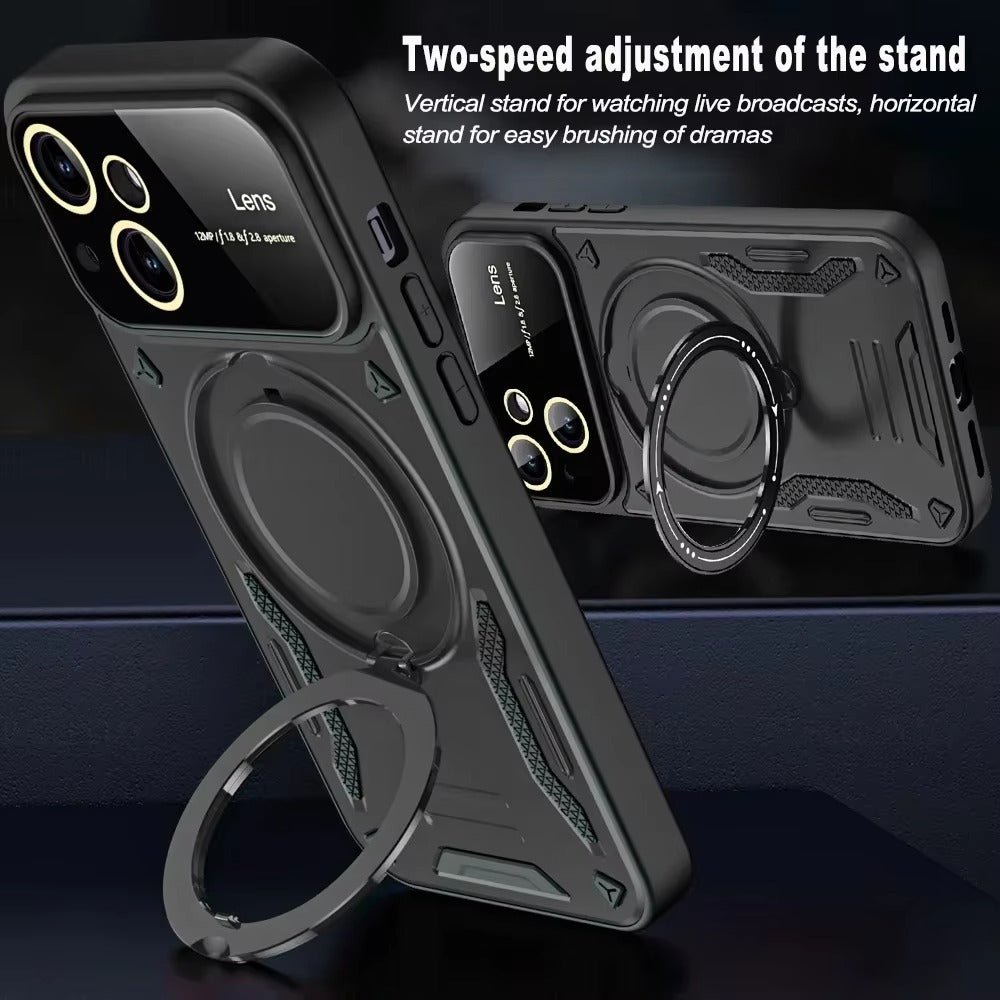 Rugged iPhone Armor Magnetic Case — 360° Rotating Holder, Shockproof Anti-Drop Protection, Lens Camera Safety, Durable Hybrid PC+TPU Cover