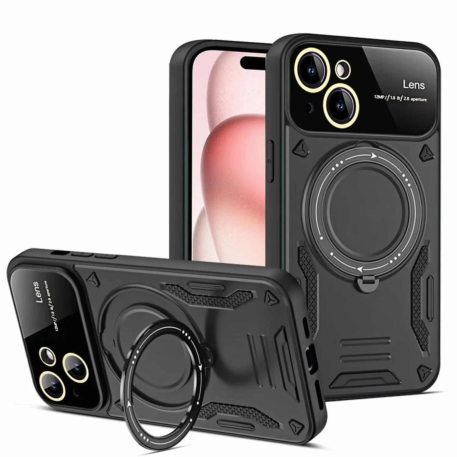 Rugged iPhone Armor Magnetic Case — 360° Rotating Holder, Shockproof Anti-Drop Protection, Lens Camera Safety, Durable Hybrid PC+TPU Cover