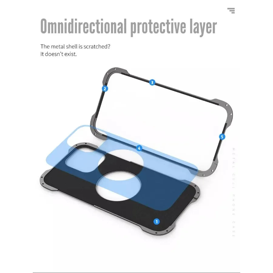 Rugged iPhone Case Carbon Fiber Magnetic Cover — Heavy Duty Metal Frame, MagSafe Wireless Charging Compatible, Shockproof Anti-Scratch Non-Slip Protection