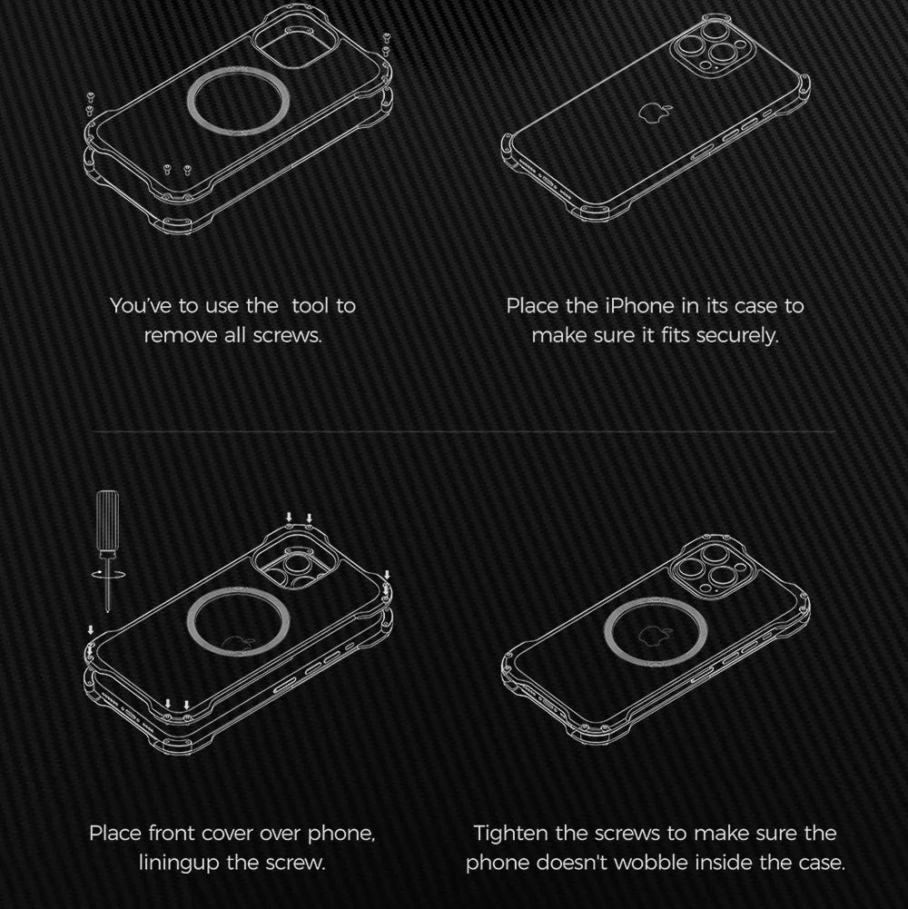 Rugged iPhone Case Carbon Fiber Magnetic Cover — Heavy Duty Metal Frame, MagSafe Wireless Charging Compatible, Shockproof Anti-Scratch Non-Slip Protection