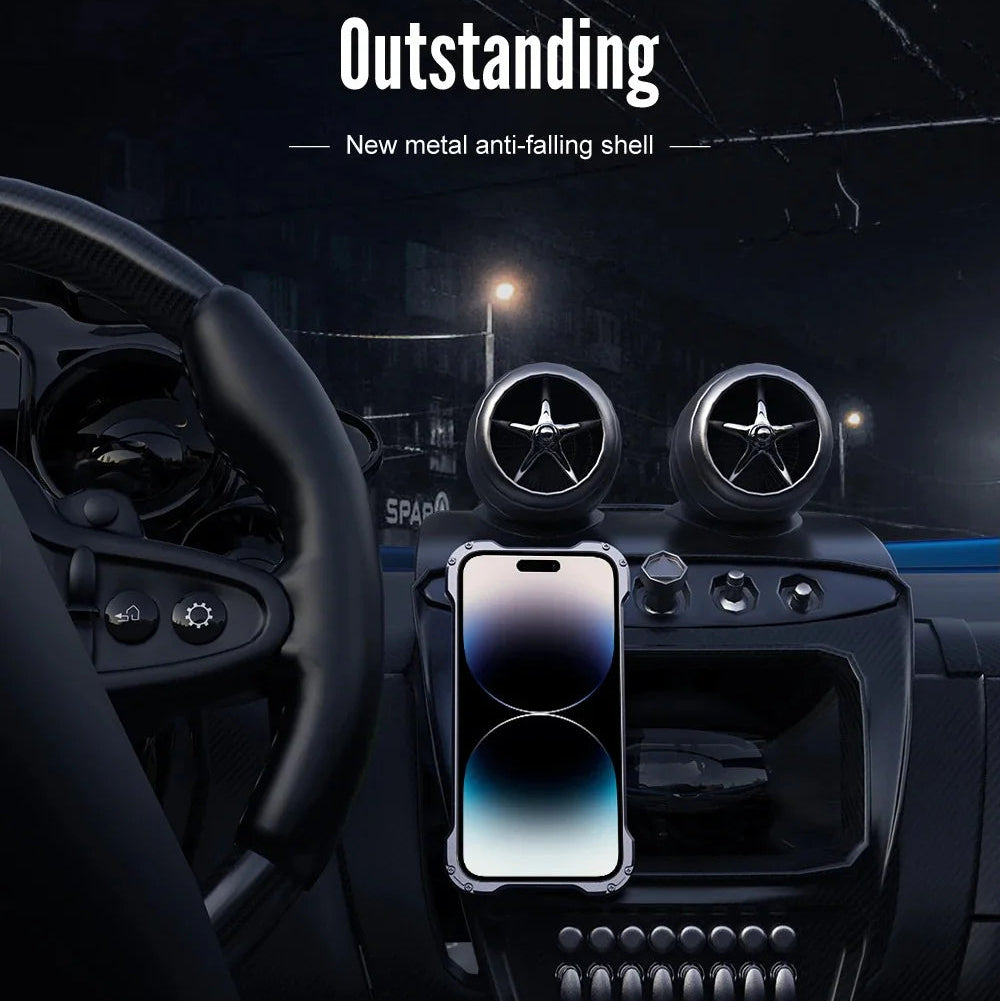 Rugged iPhone Case Carbon Fiber Magnetic Cover — Heavy Duty Metal Frame, MagSafe Wireless Charging Compatible, Shockproof Anti-Scratch Non-Slip Protection