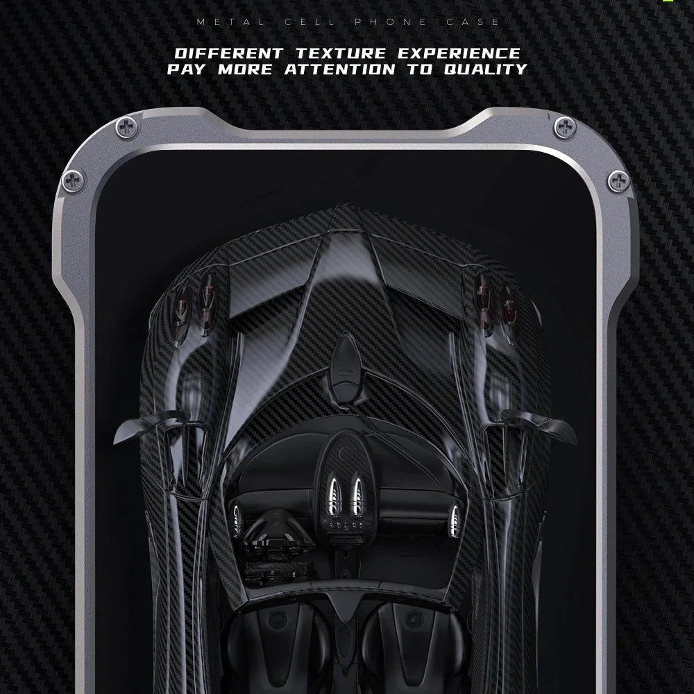 Rugged iPhone Case Carbon Fiber Magnetic Cover — Heavy Duty Metal Frame, MagSafe Wireless Charging Compatible, Shockproof Anti-Scratch Non-Slip Protection