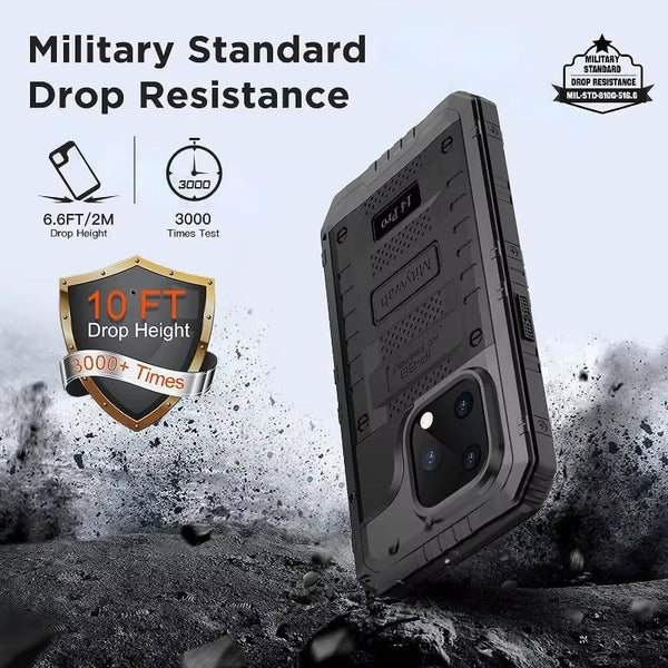 Rugged iPhone Case IP68 Waterproof Armor Cover — 360° Full Body Protection, Heavy Duty Aluminum Metal Frame, Shockproof Dustproof Scratch-Resistant Design