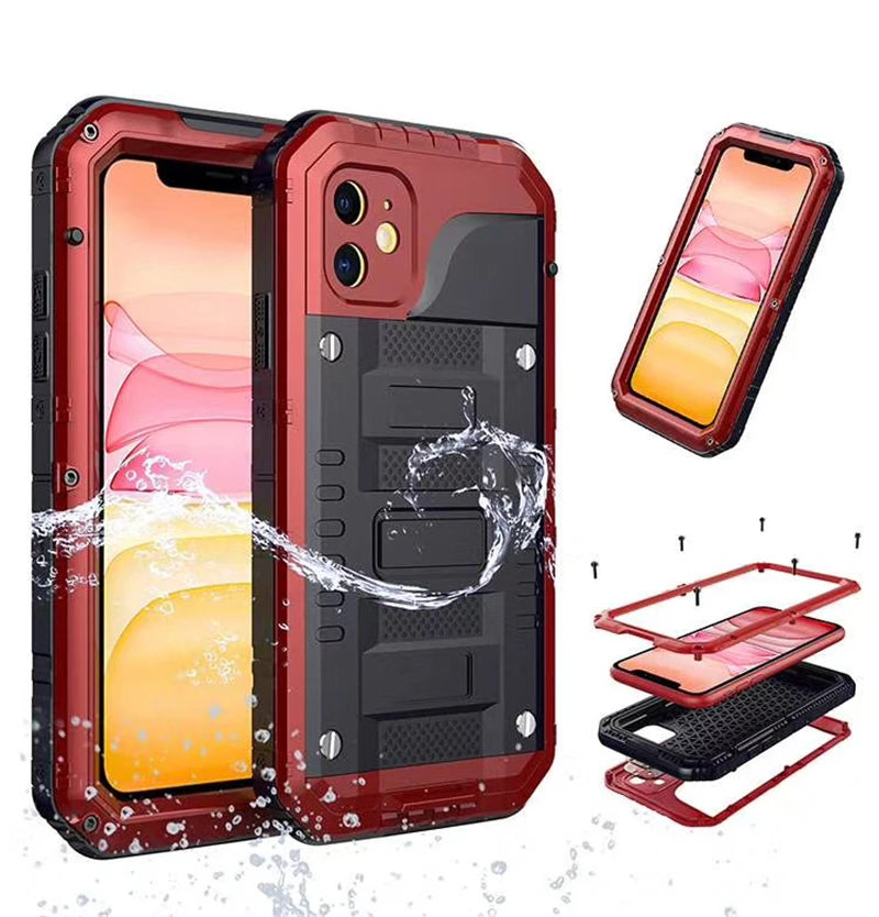 Rugged iPhone Case IP68 Waterproof Armor Cover — 360° Full Body Protection, Heavy Duty Aluminum Metal Frame, Shockproof Dustproof Scratch-Resistant Design