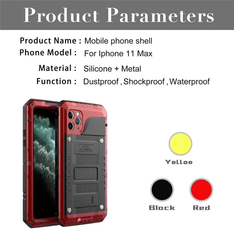 Rugged iPhone Case IP68 Waterproof Armor Cover — 360° Full Body Protection, Heavy Duty Aluminum Metal Frame, Shockproof Dustproof Scratch-Resistant Design