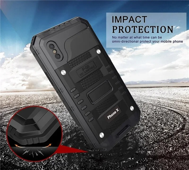 Rugged iPhone Case IP68 Waterproof Armor Cover — 360° Full Body Protection, Heavy Duty Aluminum Metal Frame, Shockproof Dustproof Scratch-Resistant Design