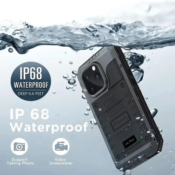 Rugged iPhone Case IP68 Waterproof Armor Cover — 360° Full Body Protection, Heavy Duty Aluminum Metal Frame, Shockproof Dustproof Scratch-Resistant Design