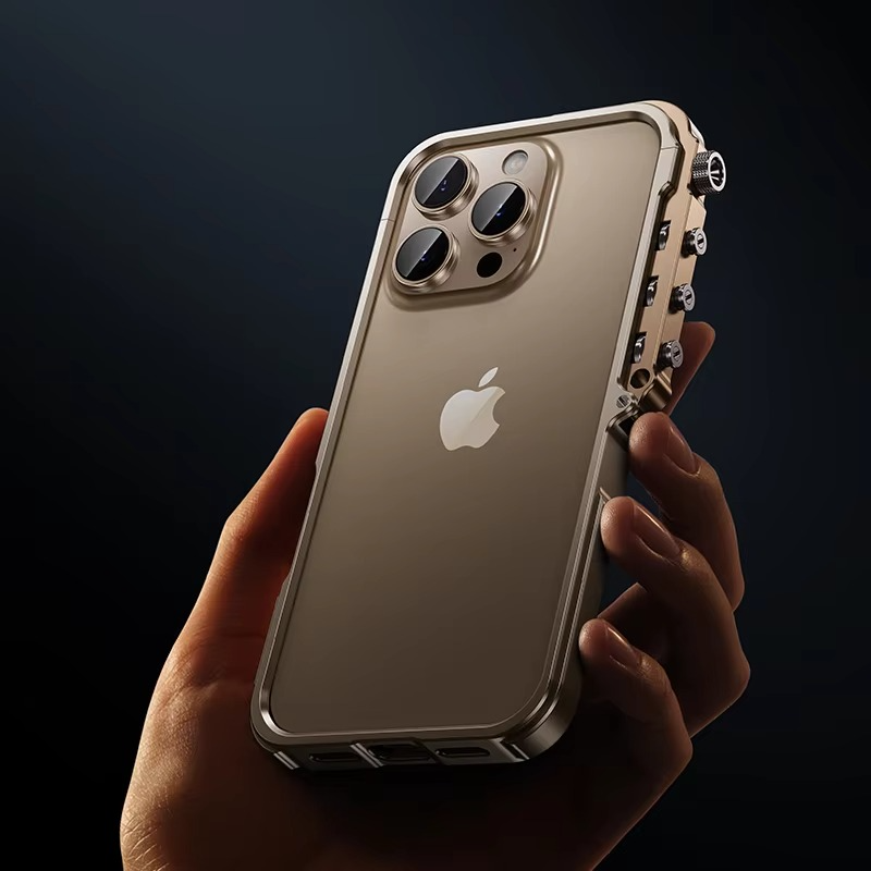 Rugged iPhone Case Mechanical Style Metal Cover — Full Body Shockproof Drop-Proof Design, Minimalist Mecha Shell with Lightweight Aluminum Alloy Frame