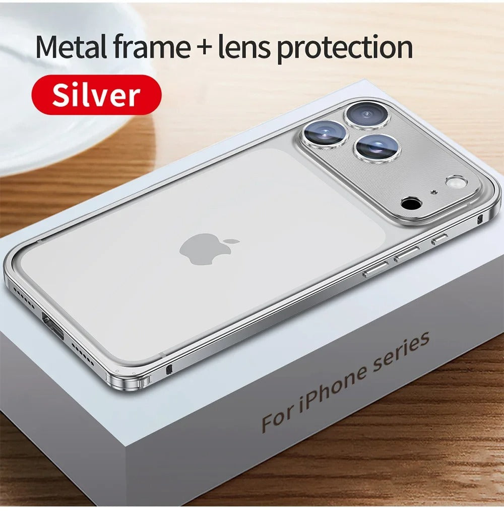Rugged iPhone Case — Aluminum Alloy Frame Cover with Metal Lens Glass Protection, Heat-Dissipation Design and Durable Shockproof Build